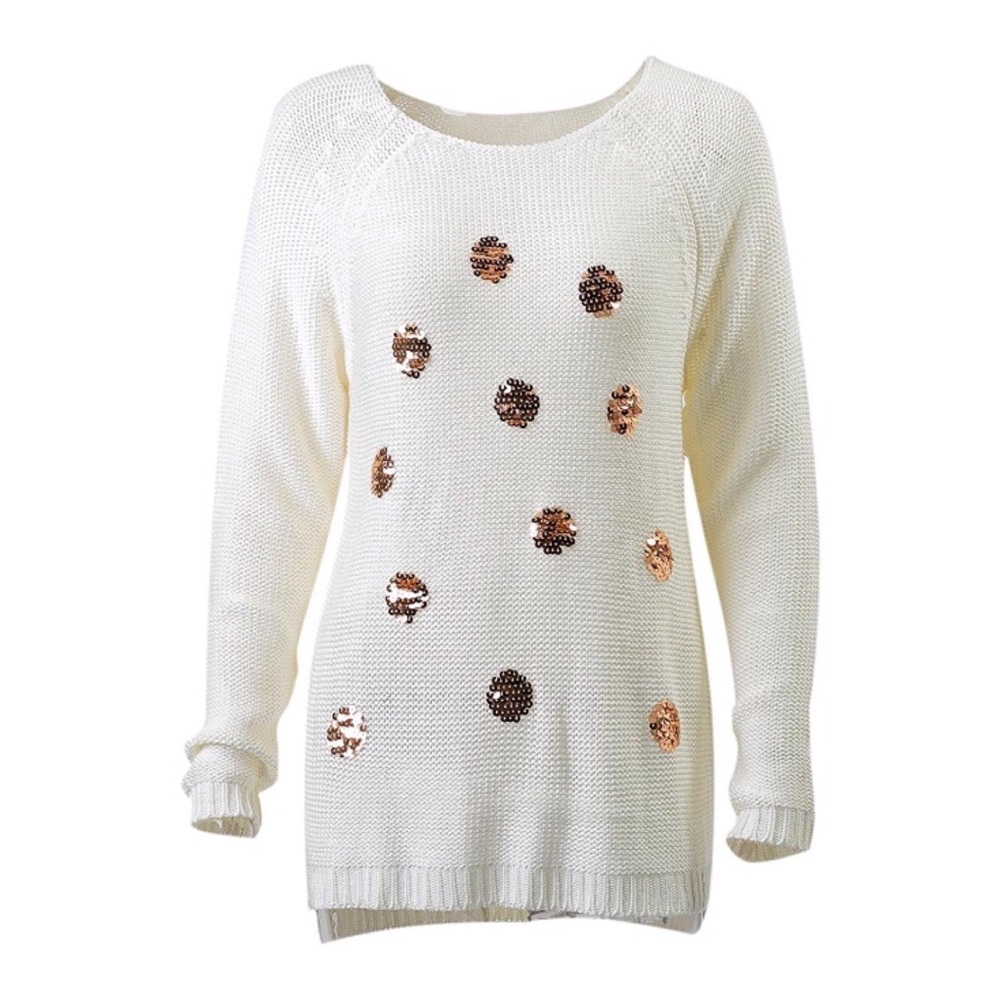 Copper Sequin High Low Chunky Knit Sweater Top - Picture 2 of 5